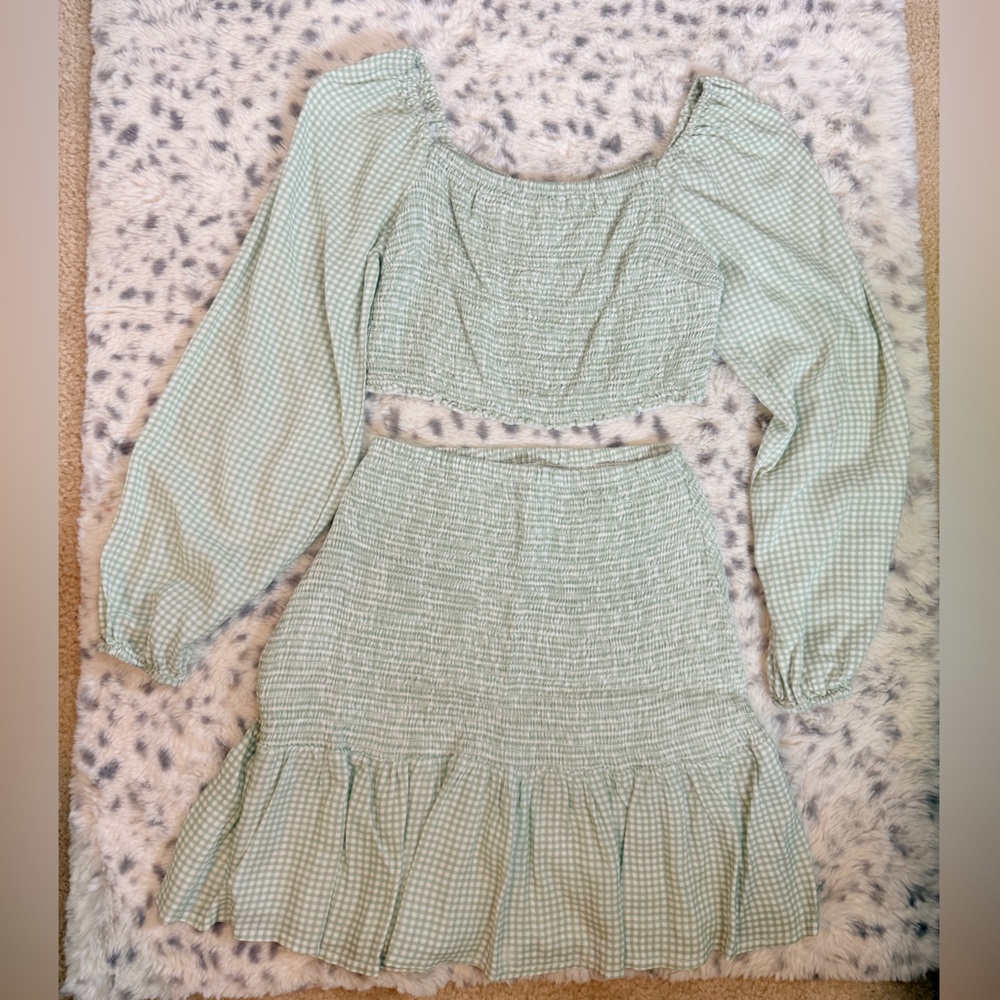 Altar'd State Light Green Gingham Skirt Set